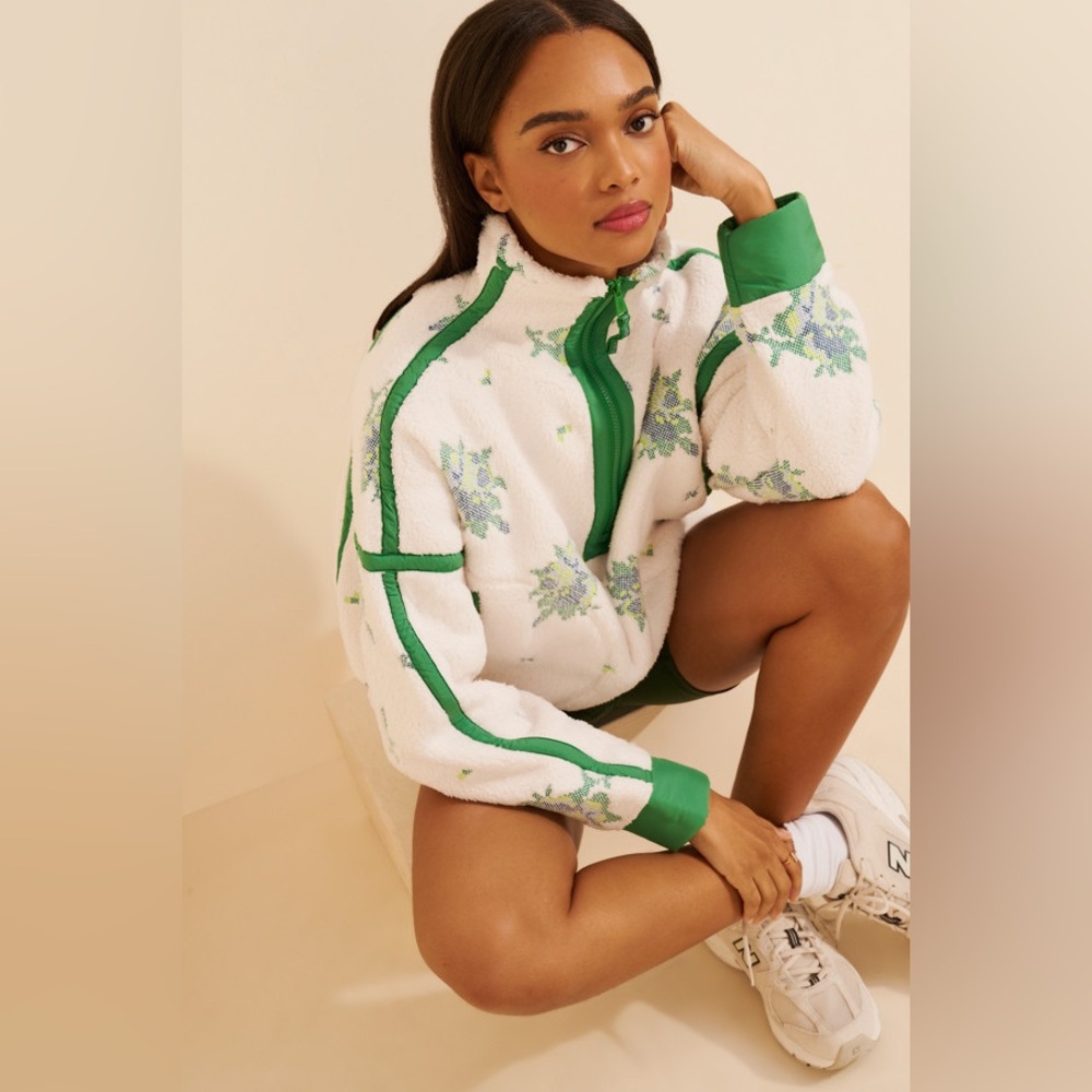 Free People Movement High Embroidered Half Zip Fleece
